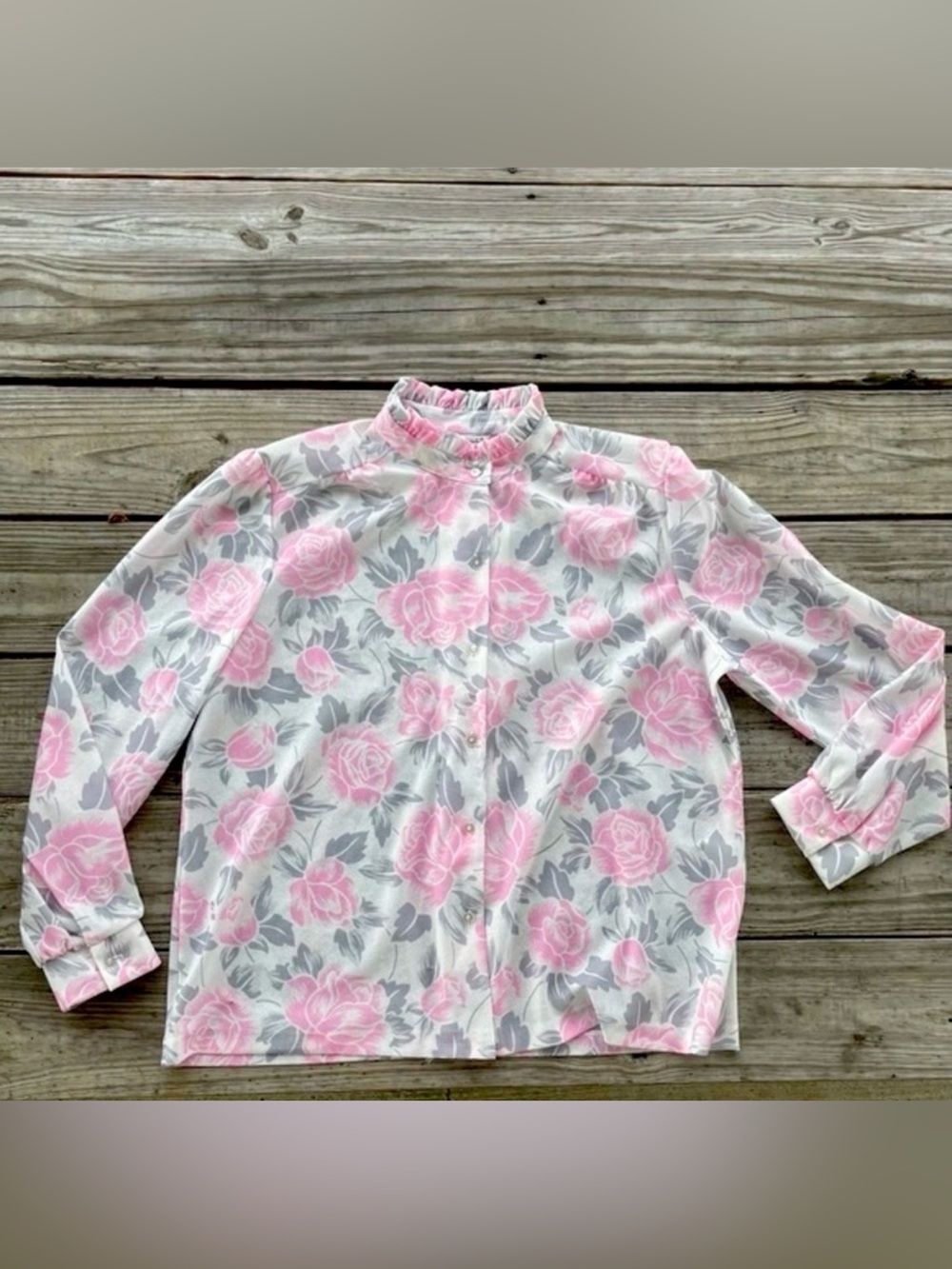 VTG 80s Ruffled Romantic Victorian Button Down